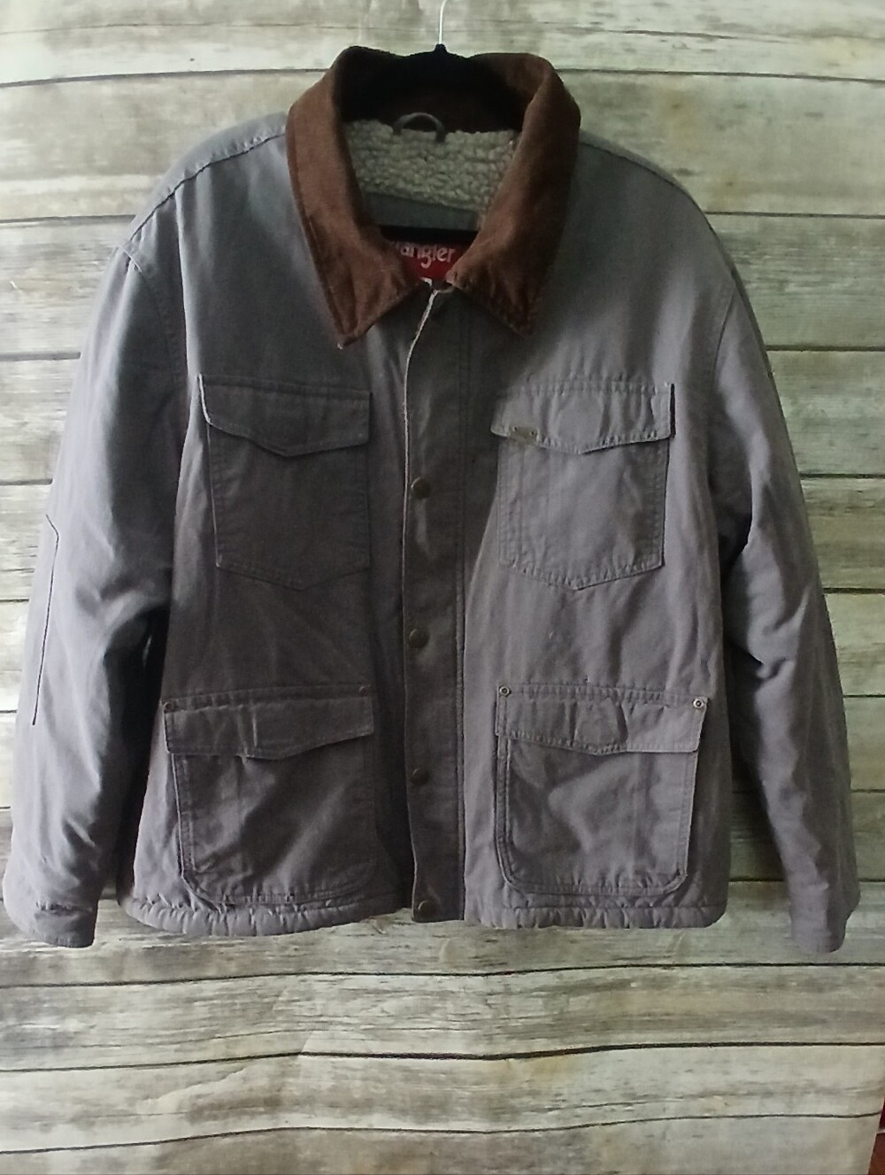Wrangler Gray Field Jacket with Brown Corduroy Collar, Sherpa Lining, 2XL